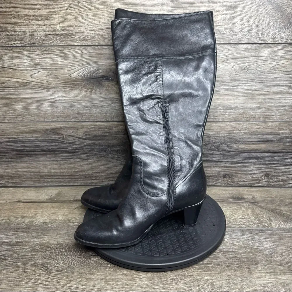 EDDIE BAUER Women's Italian Leather Tall Dark Brown Heeled Boots Size 8